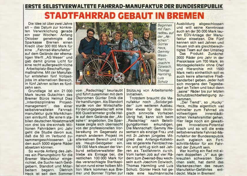 Gründung der vsf fahrradmanufaktur in Bremen